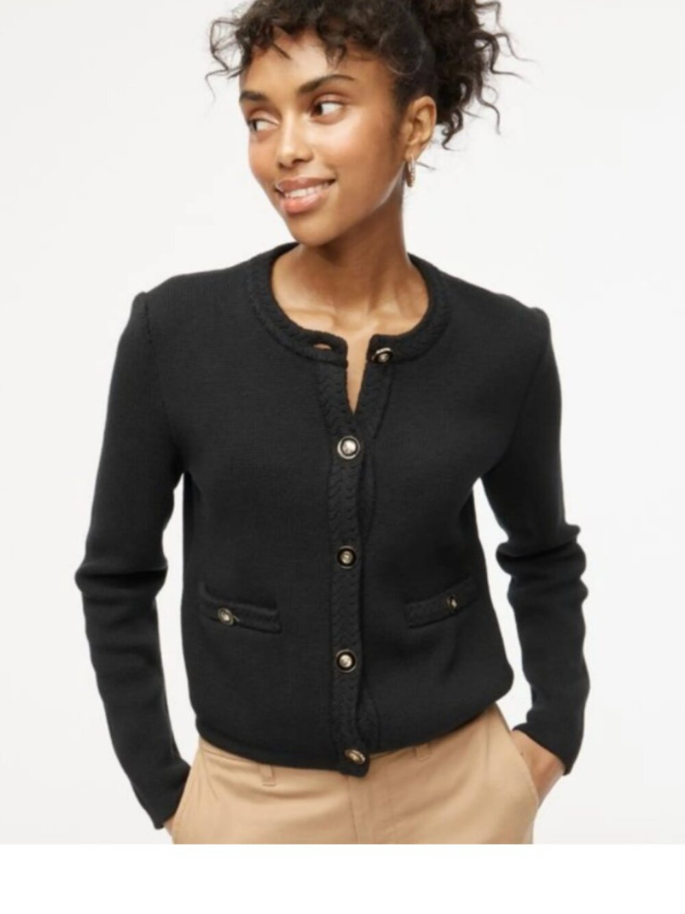 J. Crew Black Cropped Button-Front Knit Cardigan lady jacket sweater XS